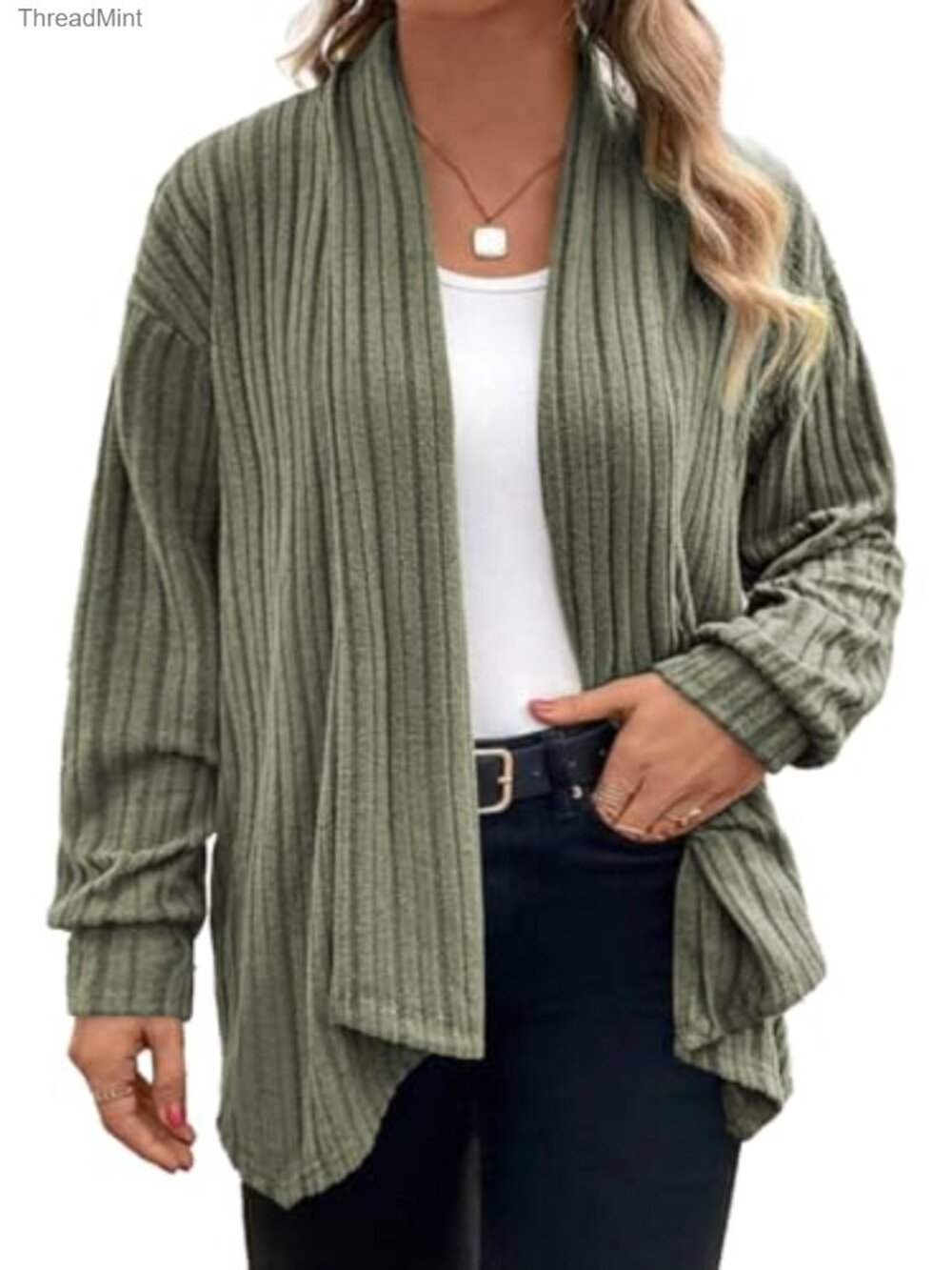 Plus Size Open Front Cardigan Long Sleeve Asymmetrical Hem Lightweight